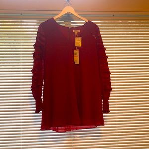 Red ruffle sleeved mini dress